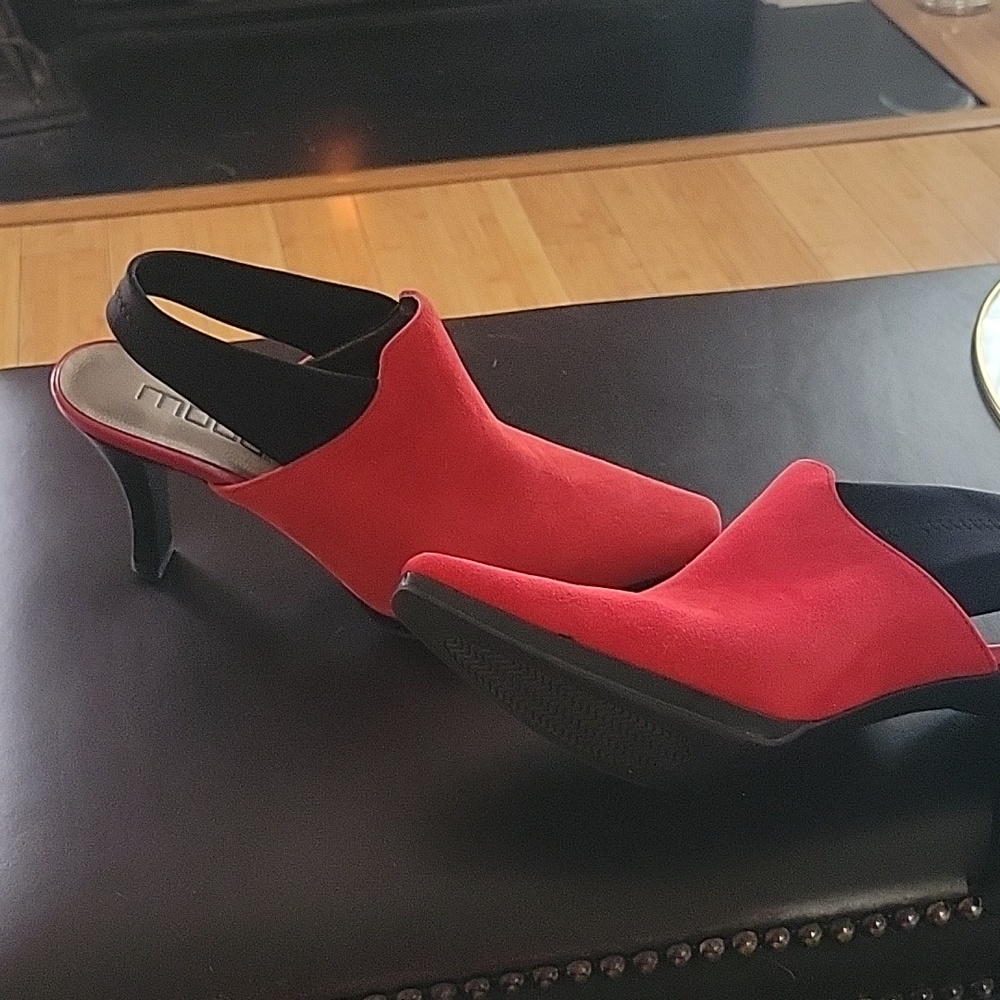 Red shoes suede heels